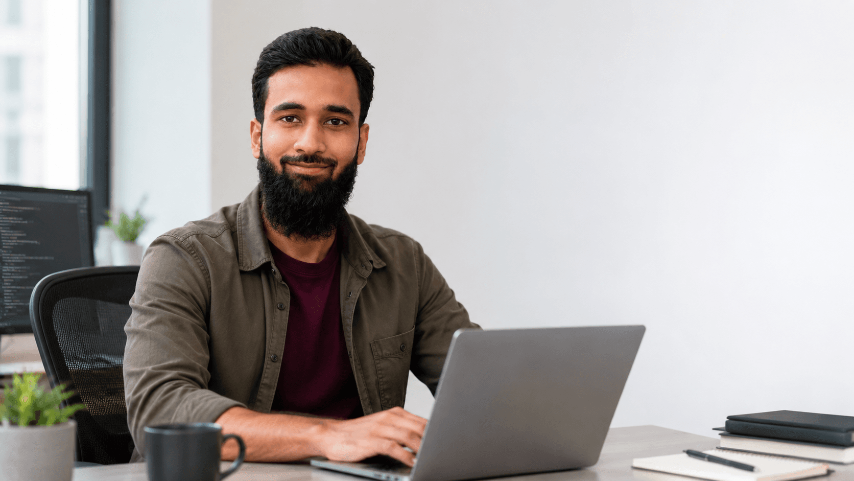 Shaharyar Feroz working at a web development desk